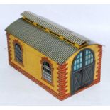 A Bing single road clockwork engine shed, a few small marks to roof and sides (G)