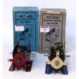 E20B Meccano electric motor 1932 dark red (VG-BG), with another blue, appears unused (BG)