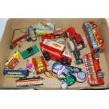 One box containing a quantity of mixed tinplate and clockwork vehicles and accessories to include