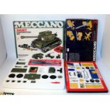 Two Meccano sets: late 1970s No. 3 outfit (A-BA) with an army construction set, appears complete,