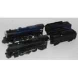 Two Lionel Lines locomotives black 2-6-2 engine and tender No. 8001 (G), and black/blue 4-6-2 engine