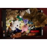 A box of assorted Ty Beanie Babies to include Nibbles, Rusty, Lullaby, together with a Steiff