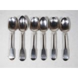 A set of five 19th century silver teaspoons, in the Fiddle pattern; together with one other