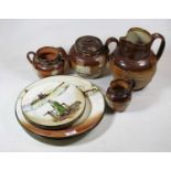 A small collection of Royal Doulton harvest ware, to include a silver collared teapot, together with