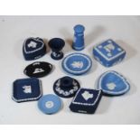 A collection of assorted Wedgwood blue jasper wares, to include trinket dishes etc