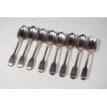 A harlequin set of eight silver teaspoons, in the Fiddle pattern, with monogrammed terminals, 6.6oz