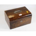 A Victorian walnut dome topped box, with blue velvet lined interior, w.28cm