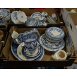 Three boxes of miscellaneous Victorian and later blue and white transfer decorated china, to include