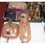 Assorted metalware, to include cased and loose flatwares, glass candlesticks, copper fish kettle etc