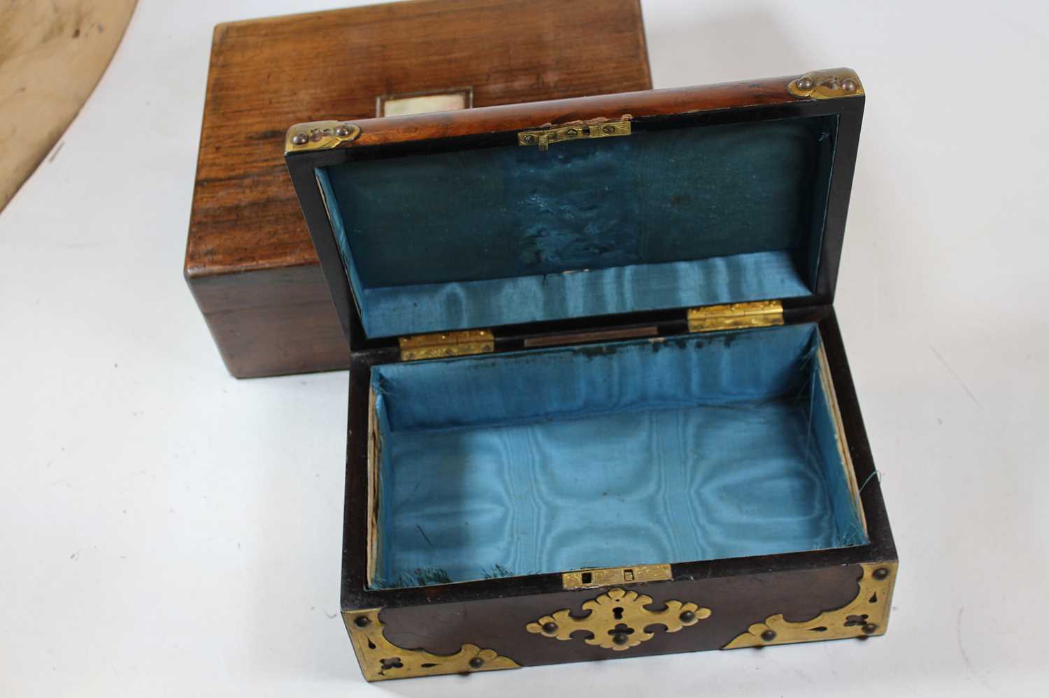 A Victorian walnut and brass mounted box, the hinged lid inset with an oval porcelain plaque - Image 3 of 19