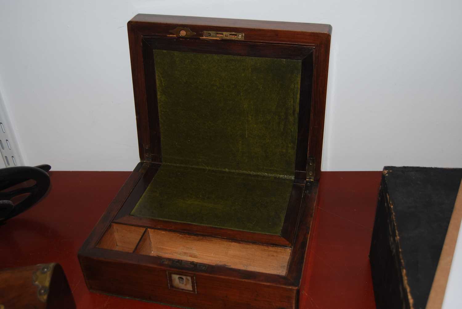 A Victorian walnut and brass mounted box, the hinged lid inset with an oval porcelain plaque - Image 19 of 19