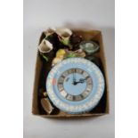 A box of miscellaneous items, to include a Wedgwood green jasper ware trinket jar and cover,