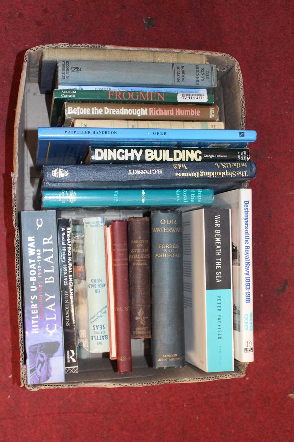 Four boxes of miscellaneous mainly naval related books, to include Conway's All the World's Fighting