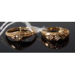 Two rings, comprising an 18ct yellow gold diamond single stone ring, featuring an Old European cut