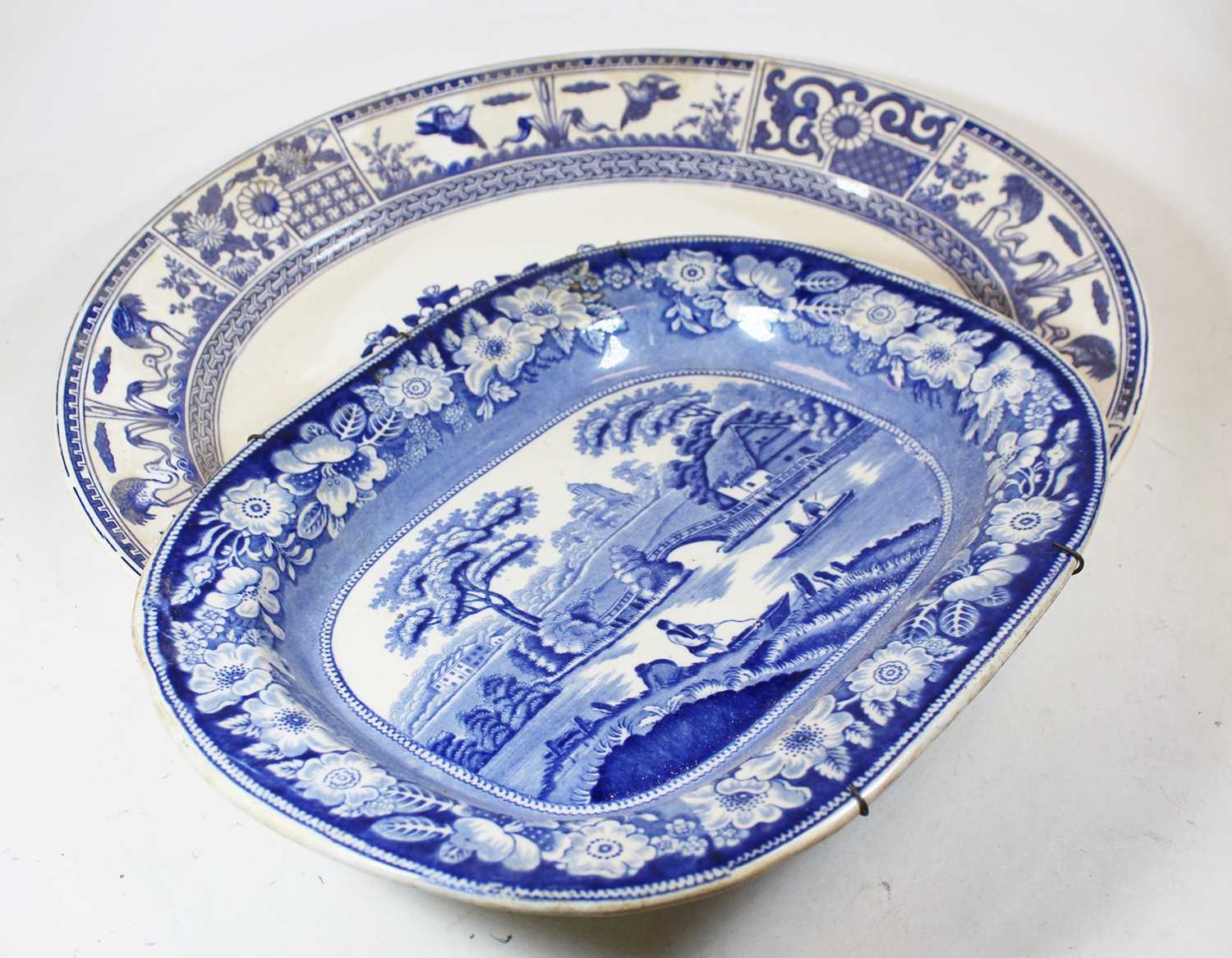 A collection of various ceramics, to include a blue and white transfer decorated dish in the