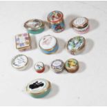 A collection of boxed Halcyon Days enamelled pill boxesCondition report: Circular pink box is