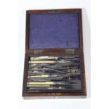 A Victorian rosewood cased draughtsman's set (incomplete), together with two draughtsman's sliding