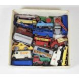 A small collection of loose and playworn diecast toy vehicles to include Lesney mobile canteen,