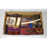 A collection of miscellaneous items, to include a polished agate and silver plated stamp case, a