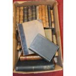 A box of 18th century and later leather bindings, to include The British Sportsman or Noble
