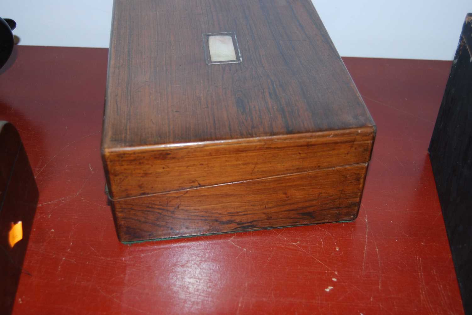 A Victorian walnut and brass mounted box, the hinged lid inset with an oval porcelain plaque - Image 17 of 19