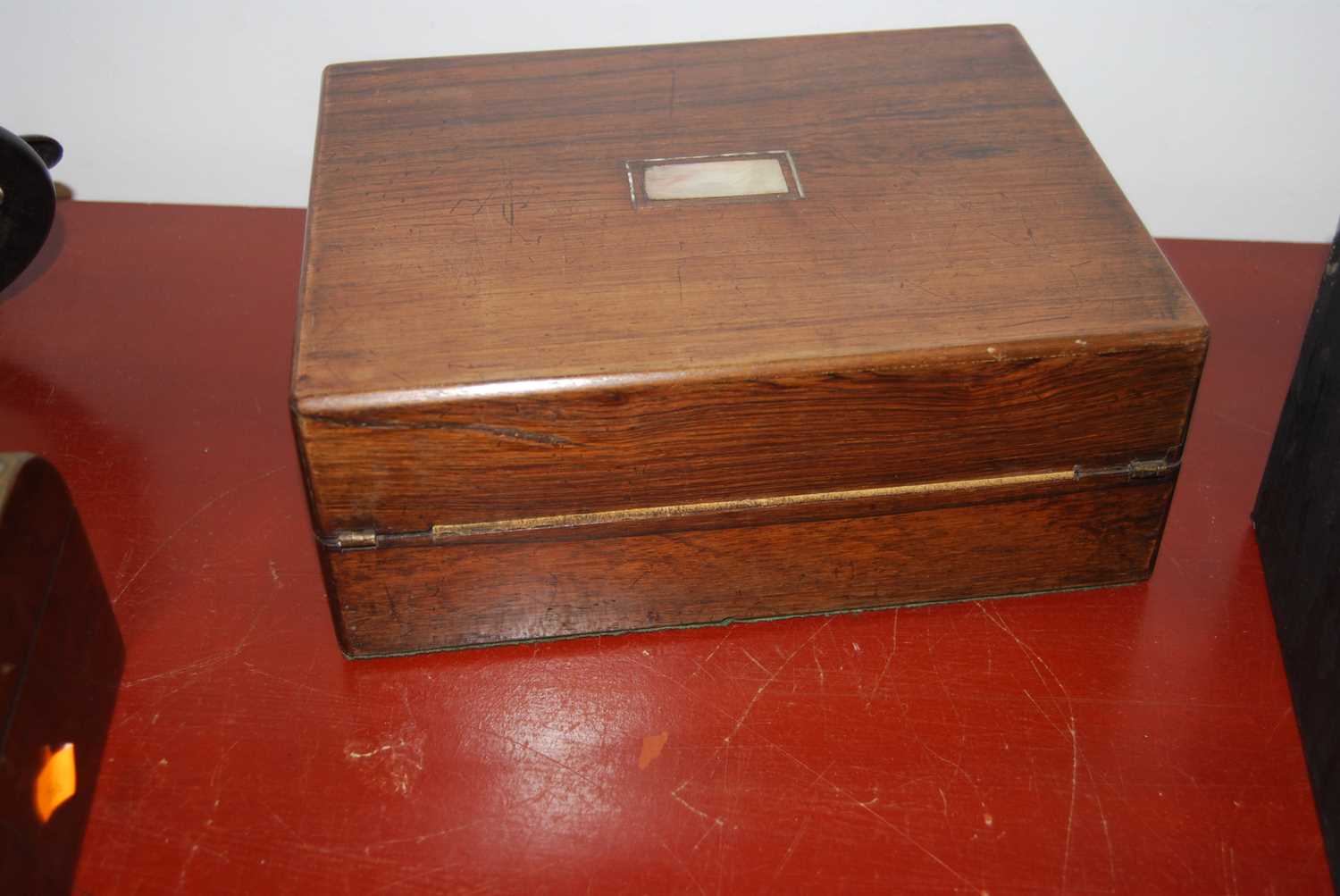 A Victorian walnut and brass mounted box, the hinged lid inset with an oval porcelain plaque - Image 16 of 19