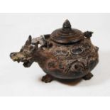 A small Chinese bronze Archaisiastic teapot and cover, in the form of a dragon, h.10cm
