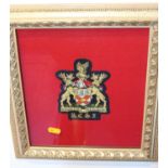A gold braid embroidered cloth badge for the Royal College of Surgeons in Ireland, 33 x 31cm;