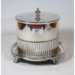 An early 20th century silver plated biscuit barrel and cover, of cylindrical form, having half-