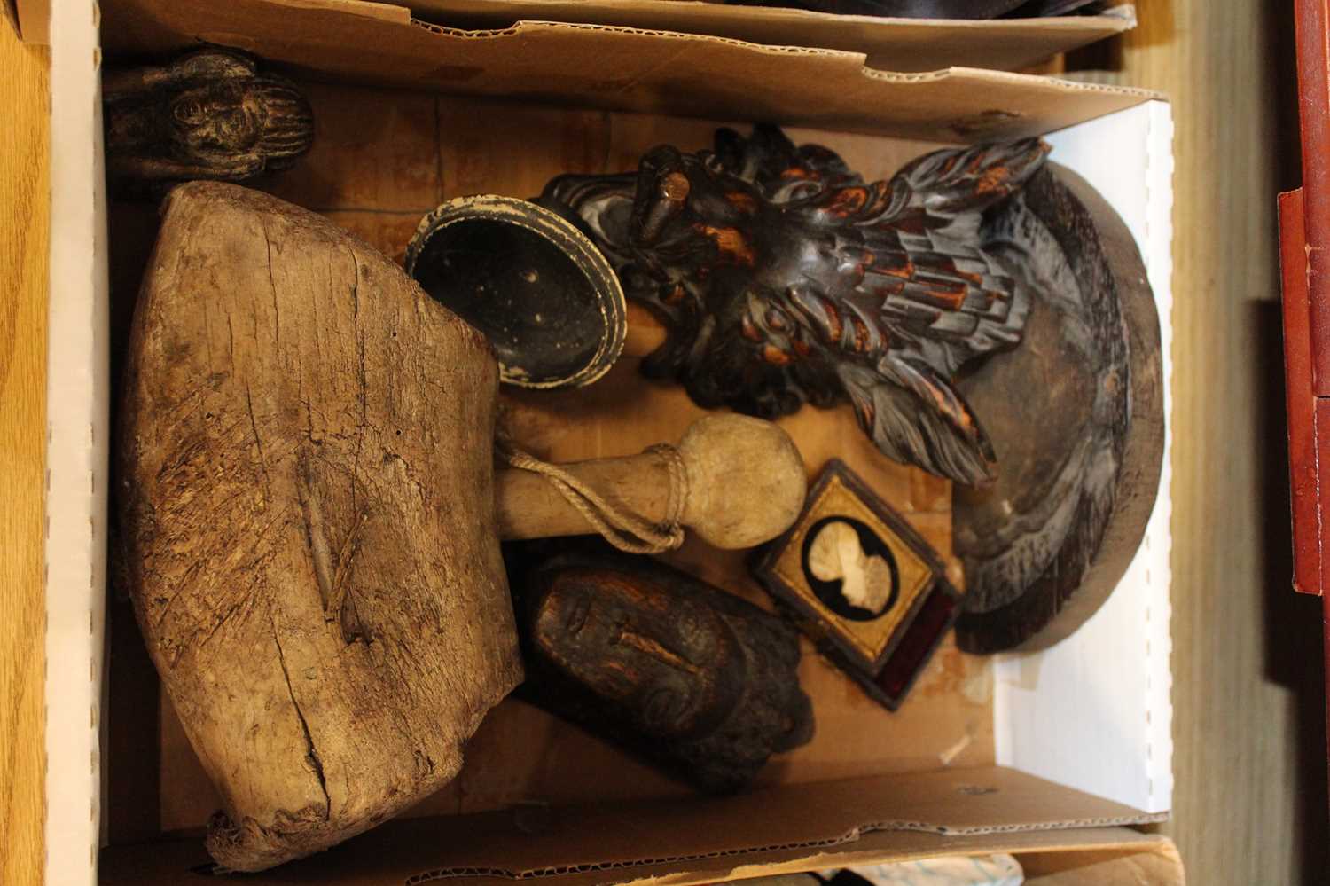 A collection of various items, to include a 19th century carved oak boar's mask, carved oak - Image 3 of 16