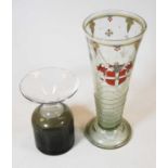 A box of miscellaneous glassware, to include Victorian conical glass vase with applied heraldic