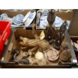 A collection of various items to include African carved wood fertility figures, a Victorian marble
