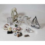 A small collection of miscellaneous items, to include Royal Crown Derby desk ornaments in the form