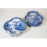 A 19th century hors d'oeuvres dish, of triform shape, blue and white transfer decorated in the