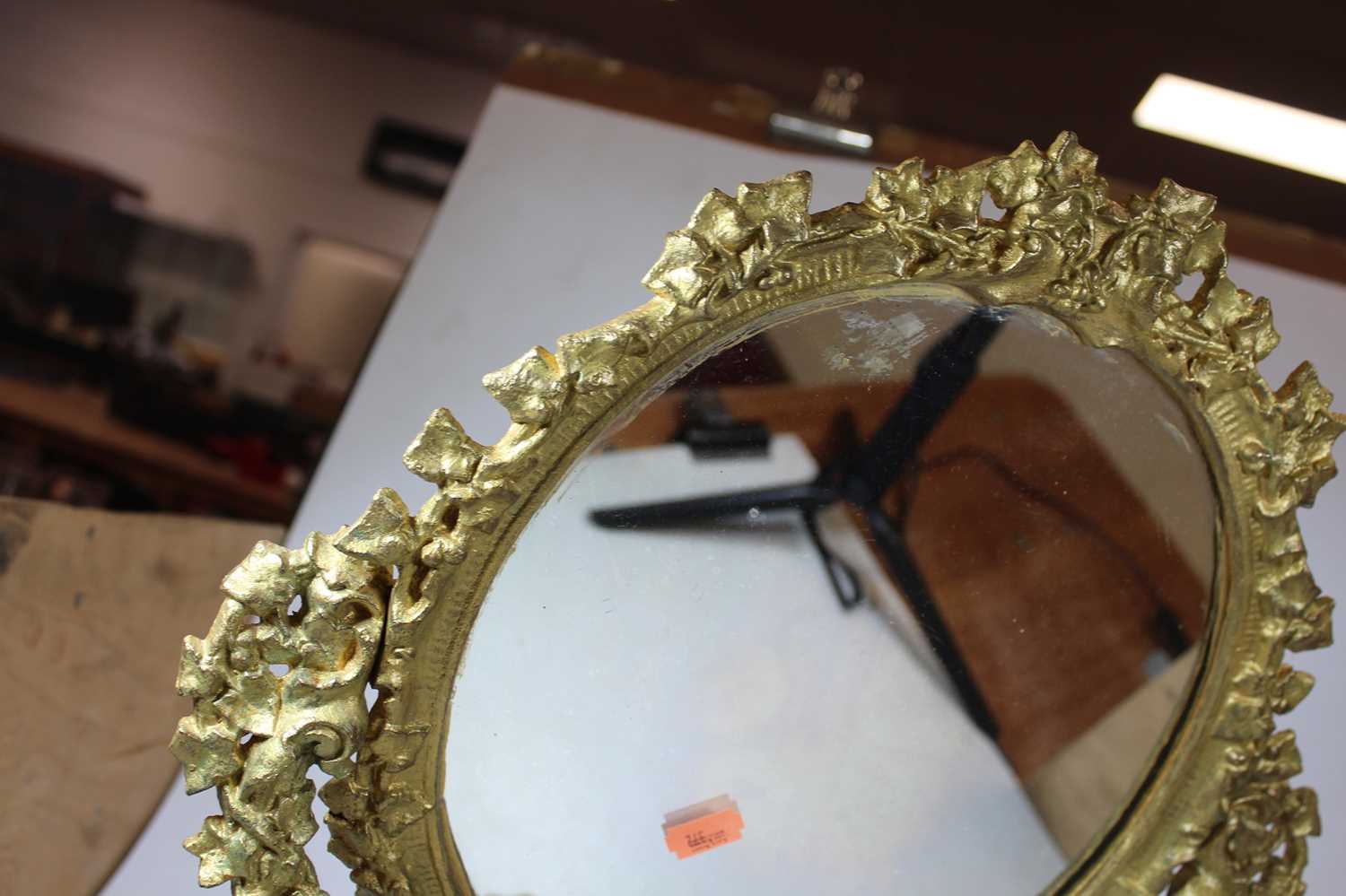 A 19th century gilt metal swing framed toiletry mirror, with scrolled and foliate decoration, h. - Image 5 of 8