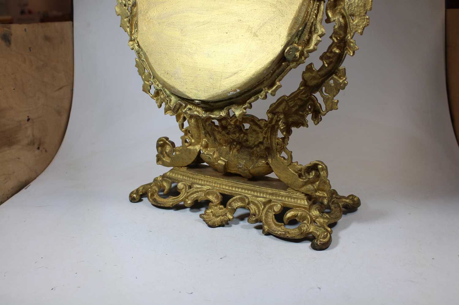 A 19th century gilt metal swing framed toiletry mirror, with scrolled and foliate decoration, h. - Image 6 of 8