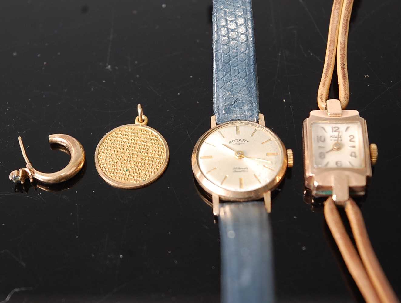 A lady's vintage 9ct gold cased tank cocktail watch (overwound); together with a Rotary lady's 9ct