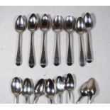 A collection of fifteen 18th century silver teaspoons, mostly with bright cut decoration, various