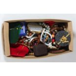 A box of miscellaneous costume jewellery to include polished bead necklace, ladies Stratton powder