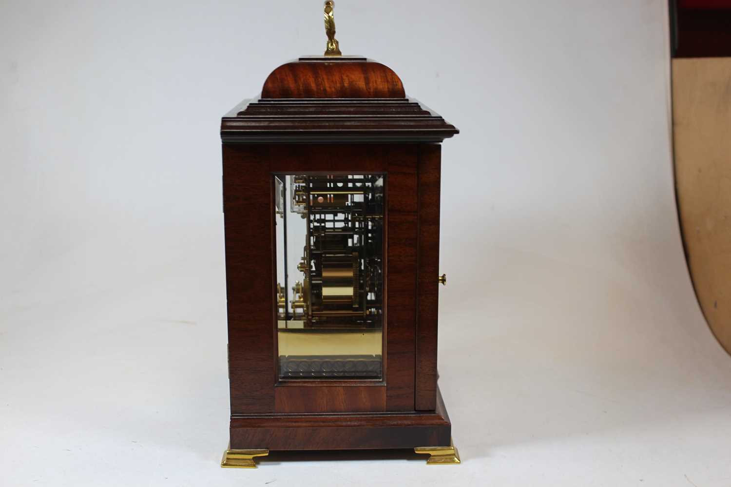 An 18th century style walnut bracket clock, the silvered chapter ring showing Roman numerals, the - Image 3 of 8