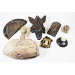 A collection of various items, to include a 19th century carved oak boar's mask, carved oak