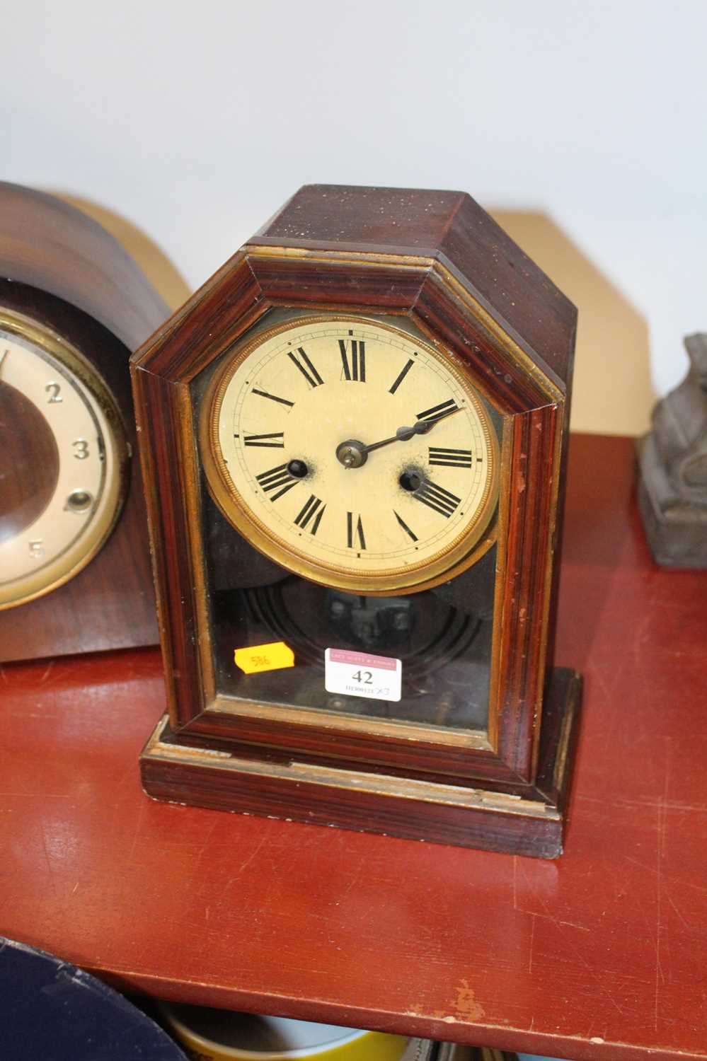 An early 20th century mahogany and boxwood strung 8-day mantel clock, the silvered dial showing - Image 2 of 2