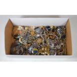 A box of miscellaneous costume jewellery, to include various bangles, gold plated curblink