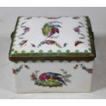 A Spode's china casket, of square form, decorated with birds amongst foliage, retailed by Thomas