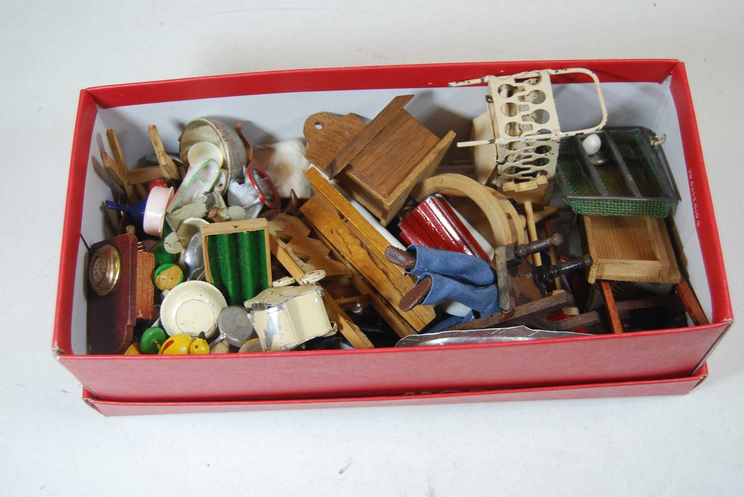 A box containing a collection of various dolls house furniture and miniatures, together with a - Image 3 of 4