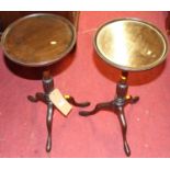 A pair of reproduction mahogany circular fixed top pedestal wine tables, height 53cm