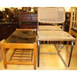 A 1970s beech and smoky glass inset rectangular coffee table, length 90cm, together with a pair of