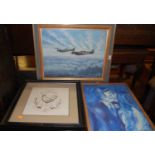 Champion - Spitfires in flight, oil on board, signed lower right, 40 x 50cm; Marco Fabiano - Pair
