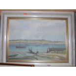 Alwin 'Bunny' Adcock (1905-1985)- A lone fishing trawler on the estuary, oil on board, signed