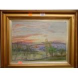 Prince - Landscape scene at sunset, oil on canvas, signed and dated 1911 lower right (crazed), 27